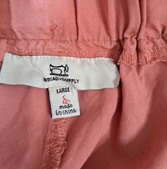 Thread & Supply Wide Leg Pants Lyocell Coral Pink Tie Waist Sz Large Inseam 30" - Picture 3 of 14